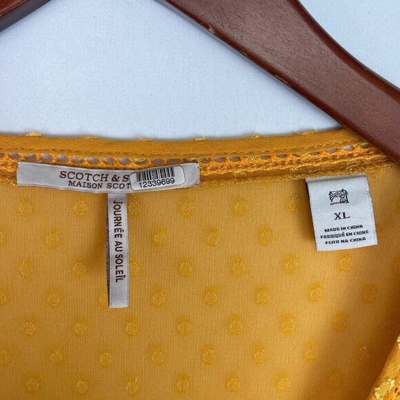 Scotch & Soda Ruffle Sleeve Lace Swiss-Dot Pom Pom Mini Dress Yellow XL - Picture 9 of 10